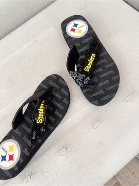 Steelers Black Sequin Flip Flops Sandals